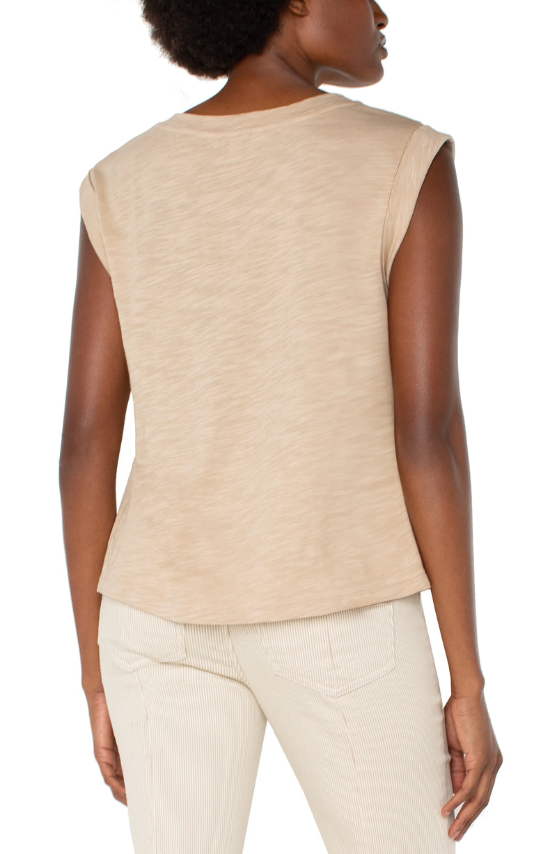 mixed media sleeveless top | pale gold