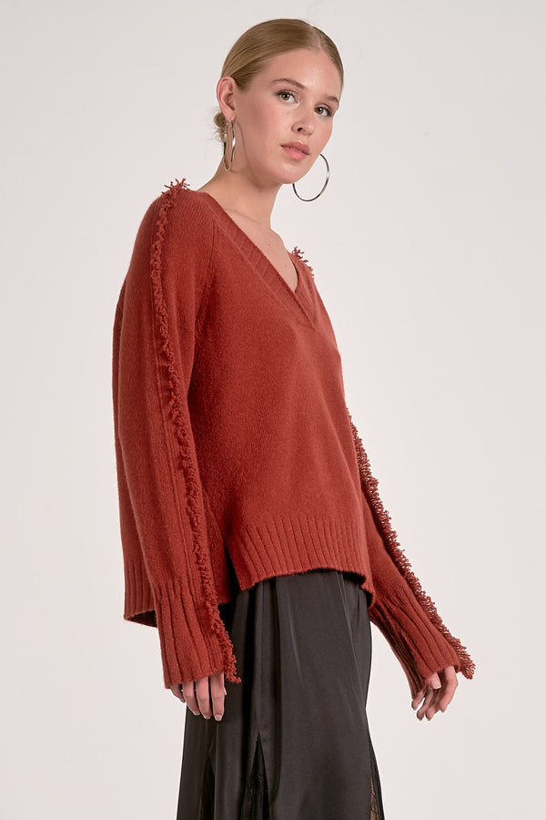 milly fringe sleeve sweater | rust