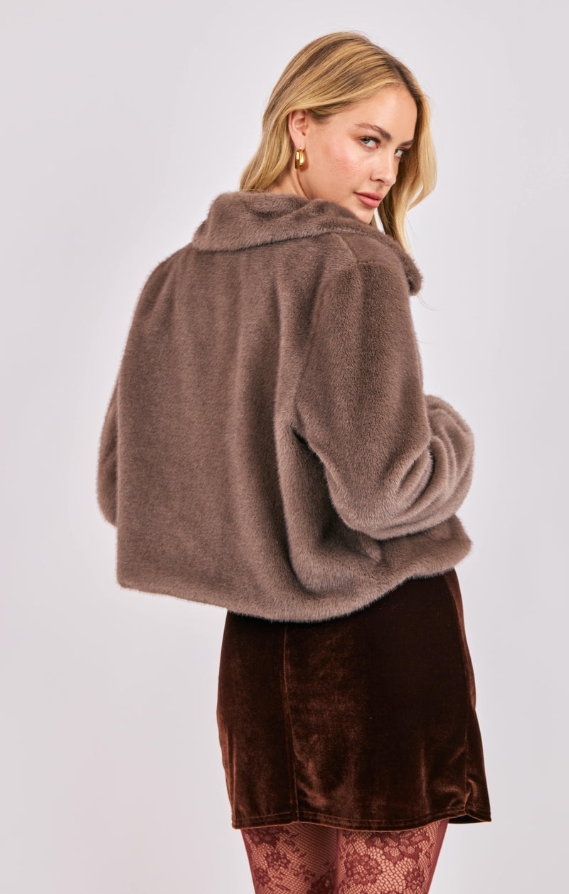 penelope faux fur coat | moss brown