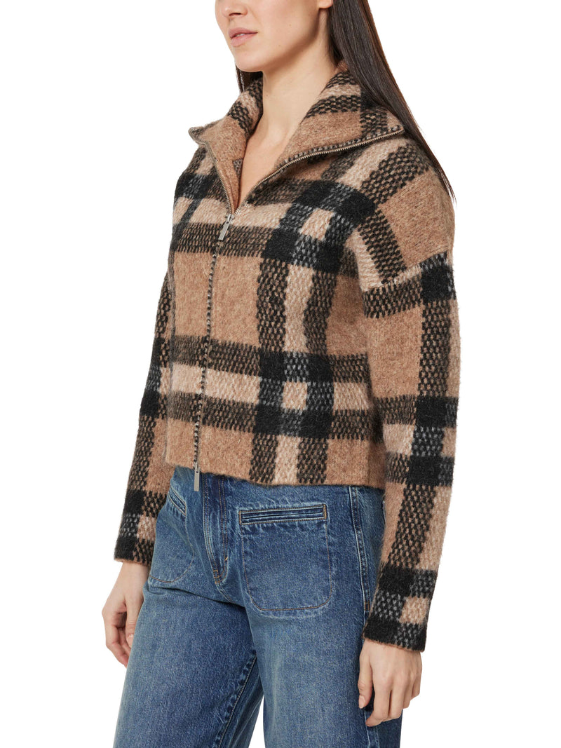 plaid zip front zip jacket | brown