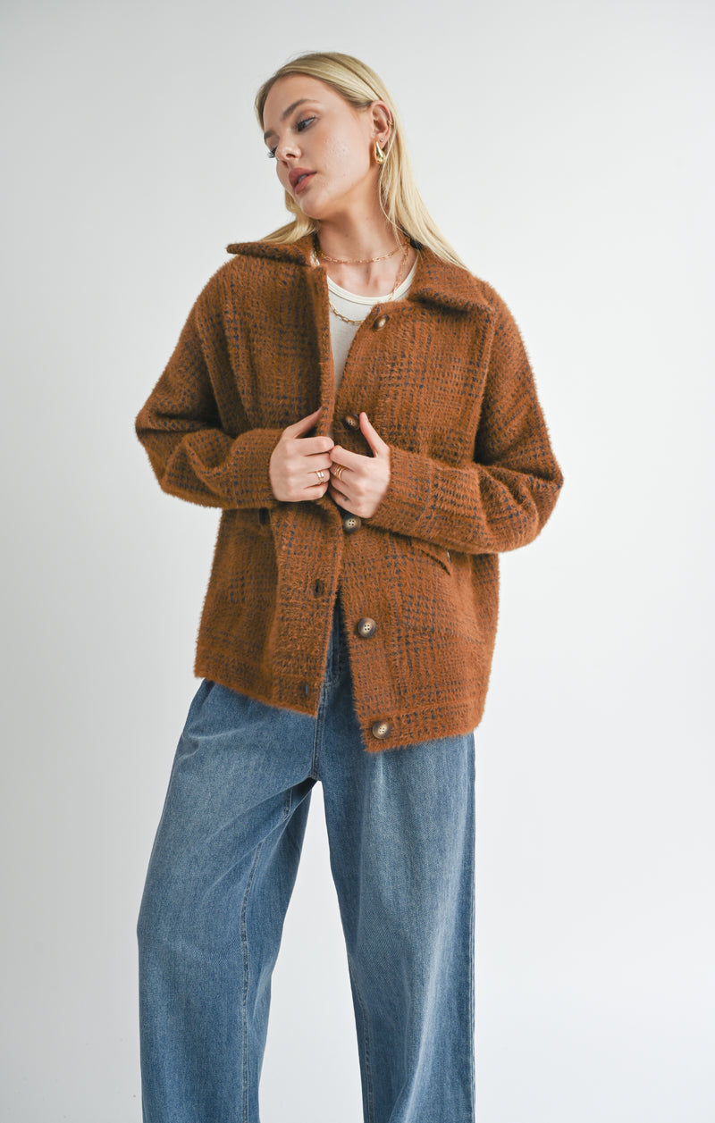 lola plaid sweater jacket | brown black