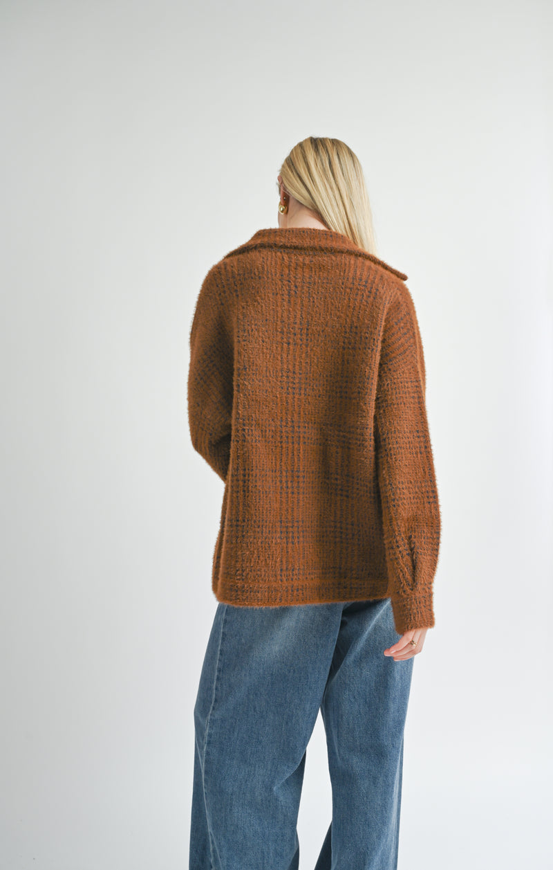 lola plaid sweater jacket | brown black