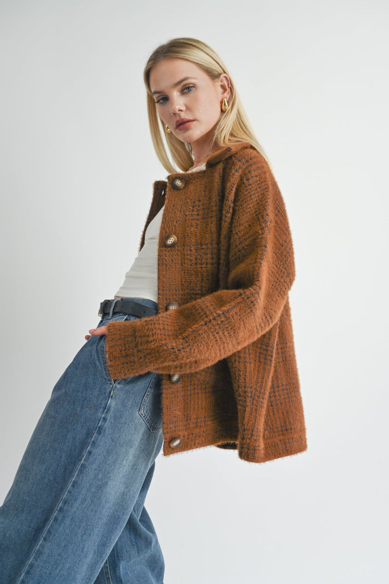 lola plaid sweater jacket | brown black