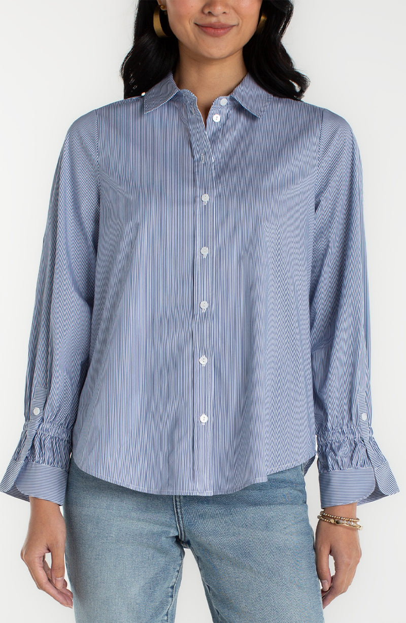 adjustable sleeve stripe shirt
