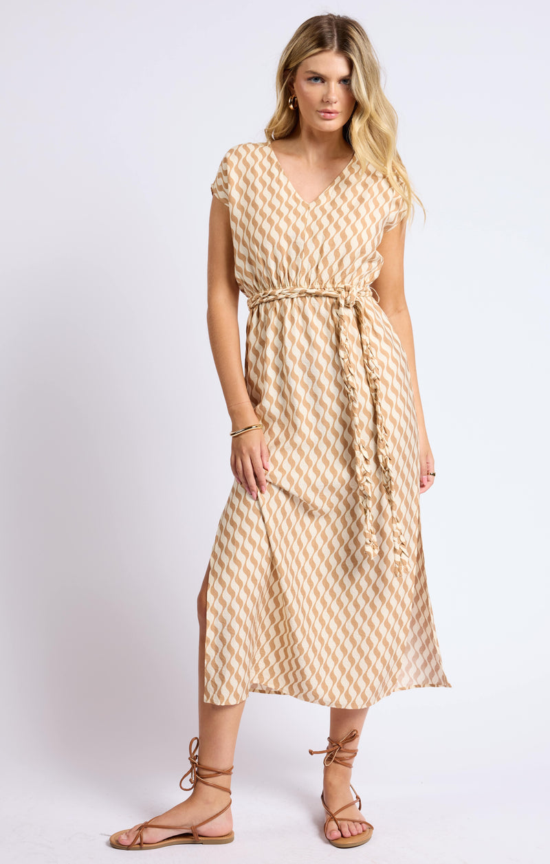 braided belt maxi dress | natural