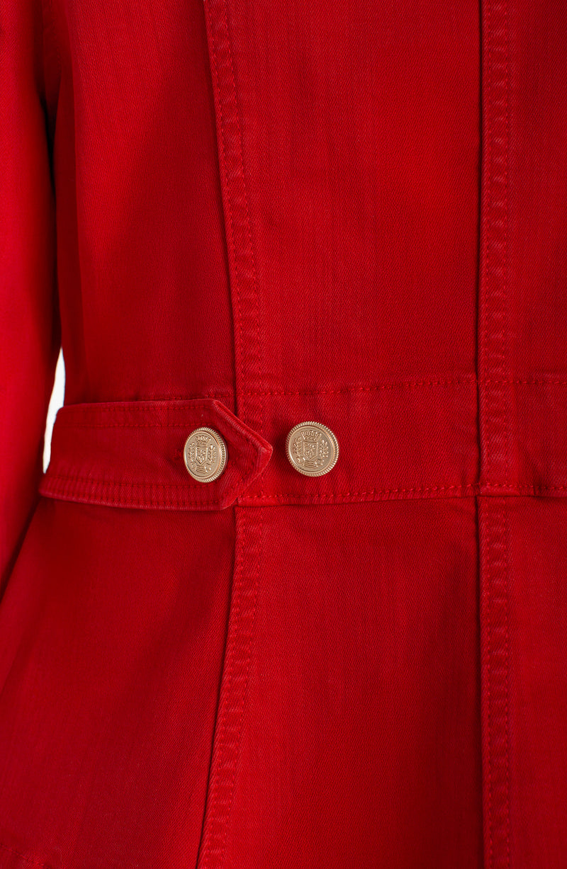 peplum twill trucker jacket | fire brick