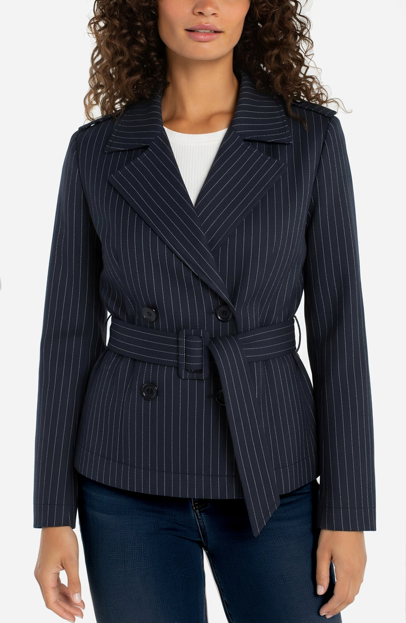 cropped trench jacket | midnight stripe