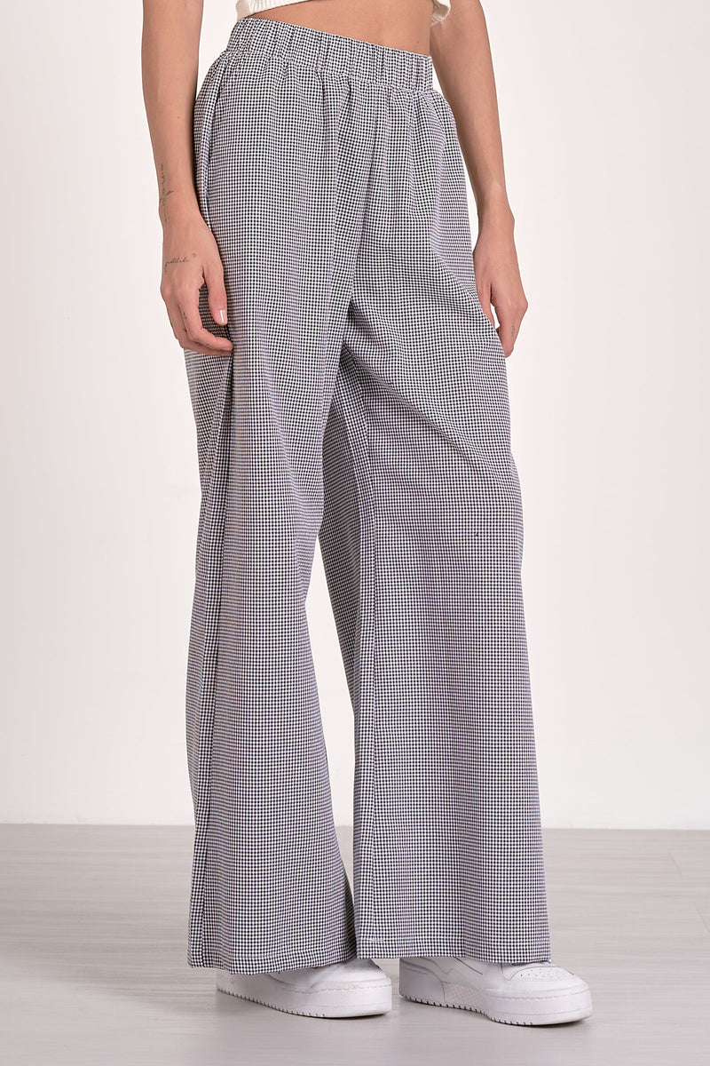 gingham seersucker pants | black