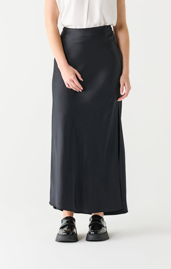satin maxi skirt | black