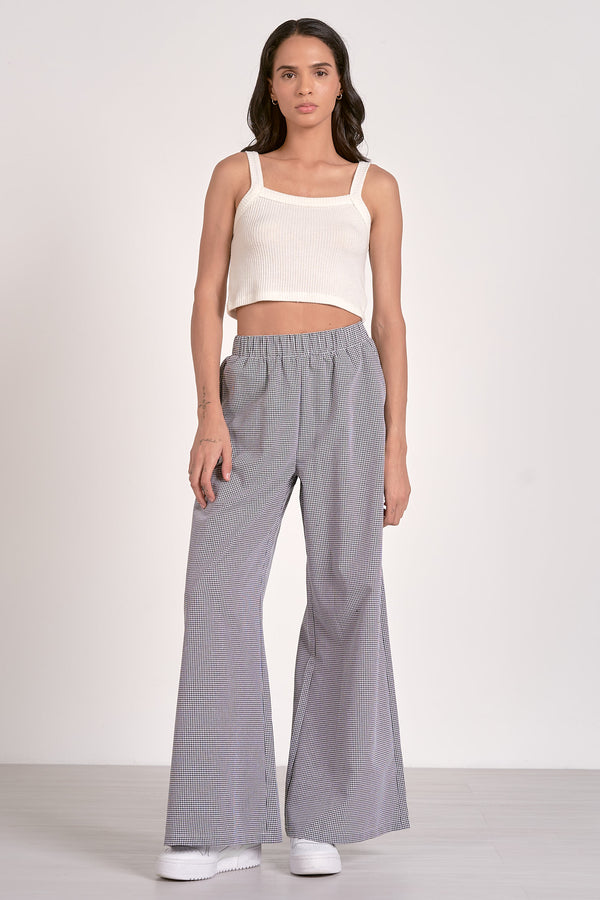 gingham seersucker pants | black