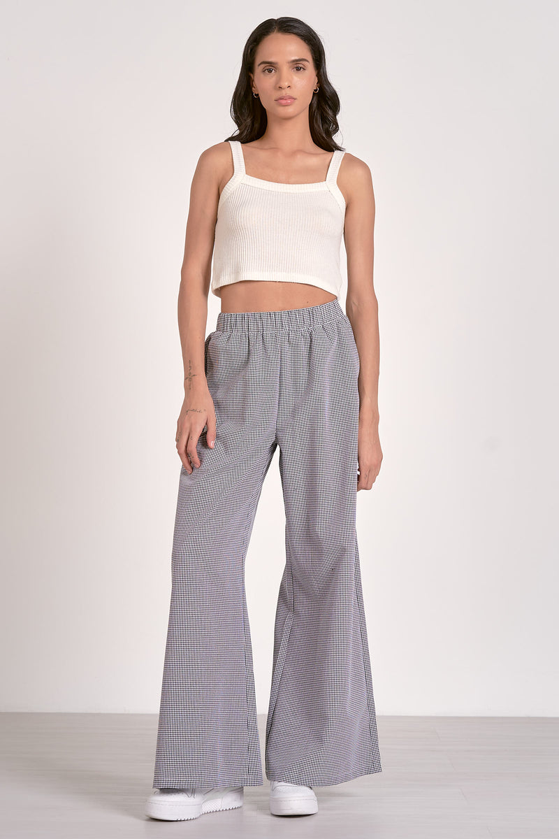gingham seersucker pants | black