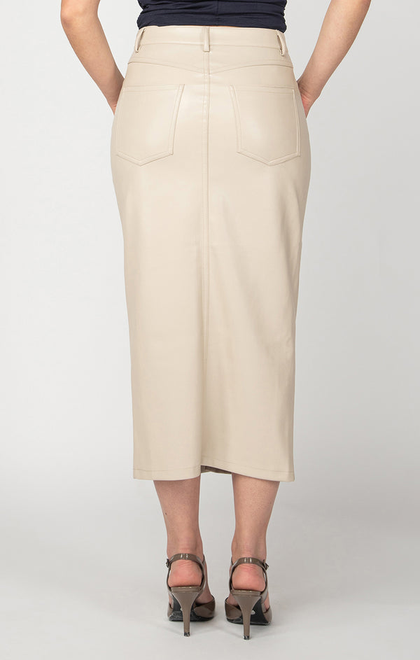 faux leather midi skirt | cream beige