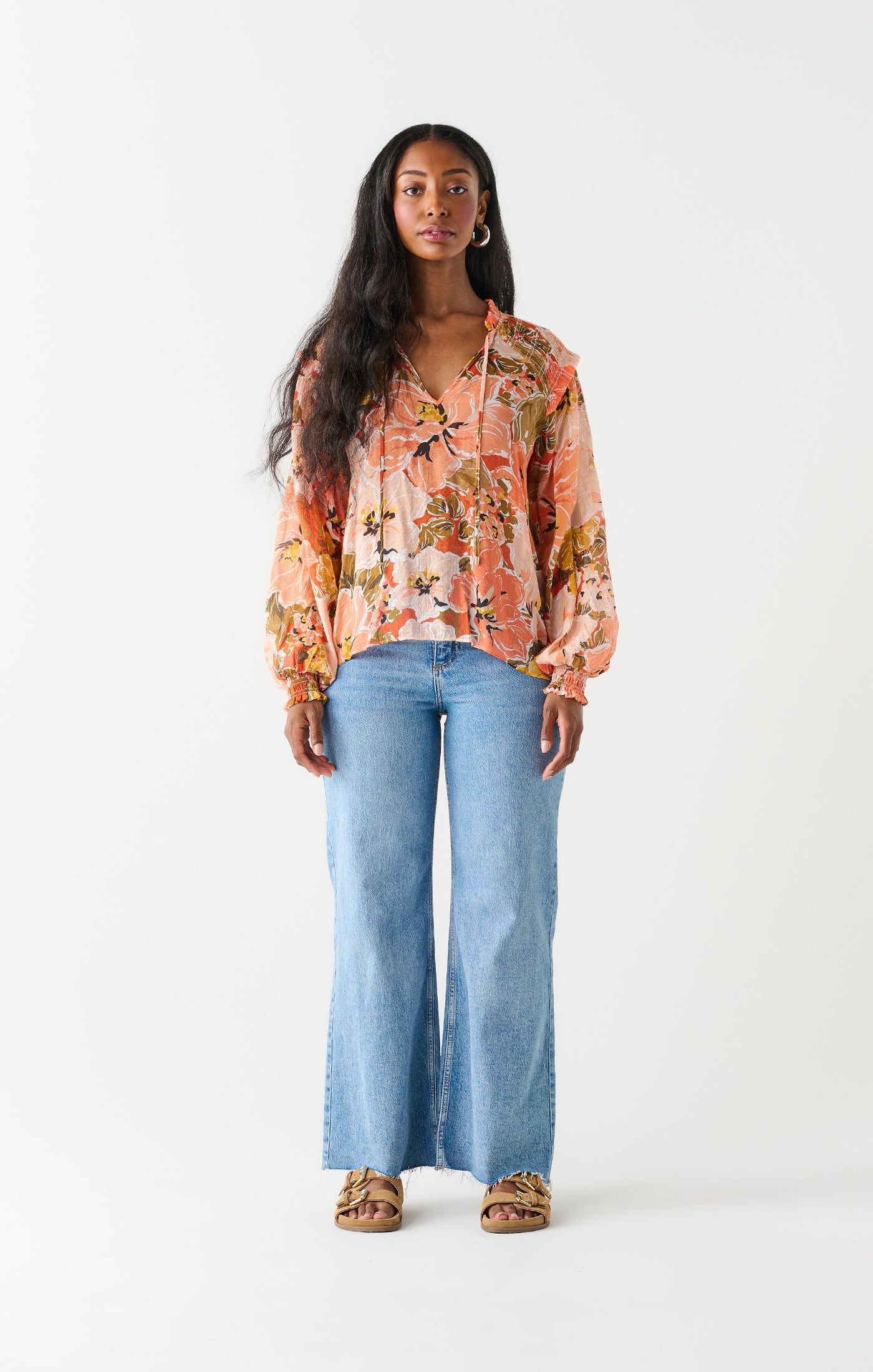 smocked shoulder floral blouse – allure boutique