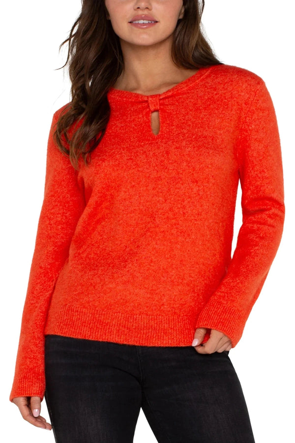 cutout bow neck sweater | orange