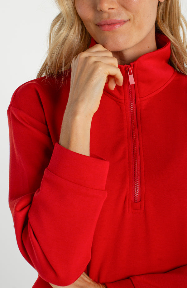 athletic popover half zip top | fire brick