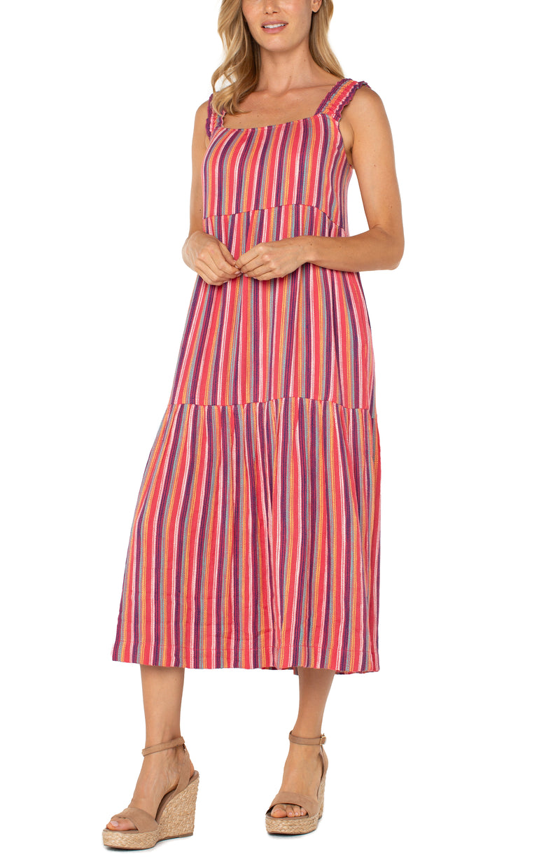 stripe tiered midi sundress