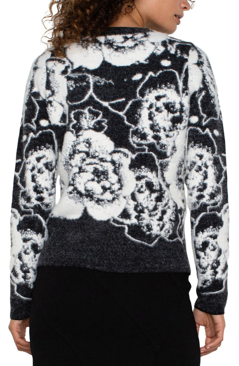 fuzzy floral sweater | b&w