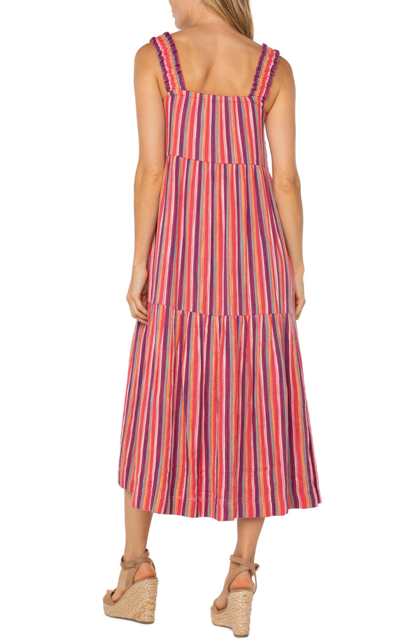 stripe tiered midi sundress