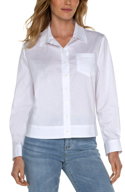 elastic back button-up shirt
