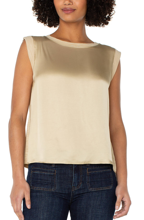 mixed media sleeveless top | pale gold