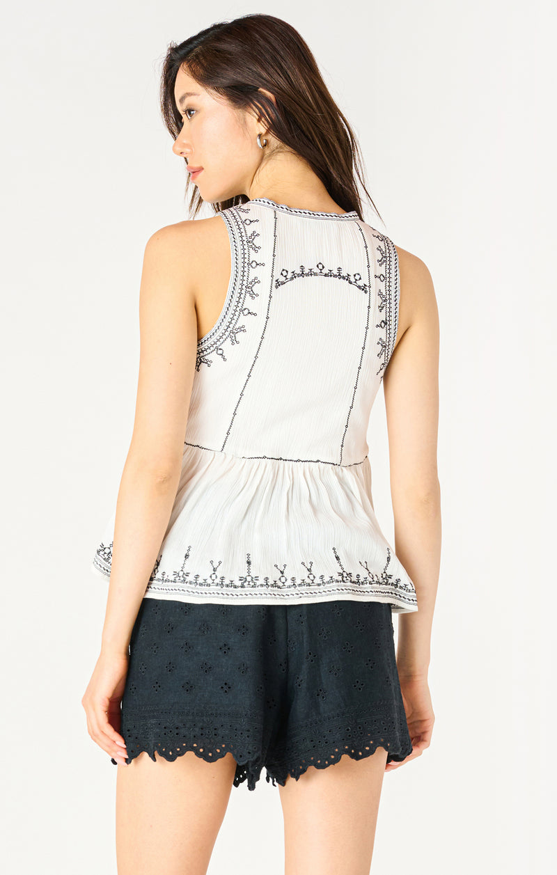 embroidered top | ecru black