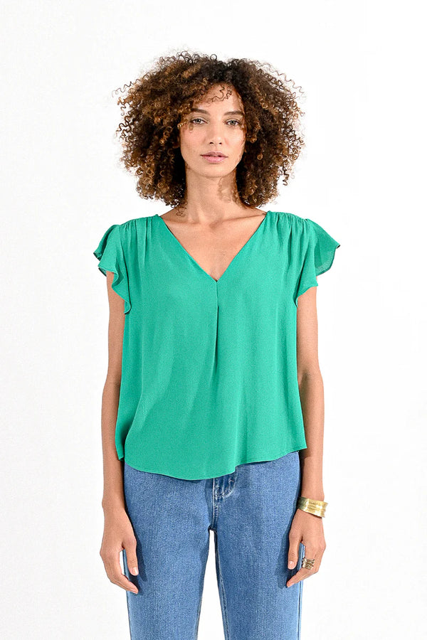 ruffle sleeve top | emerald