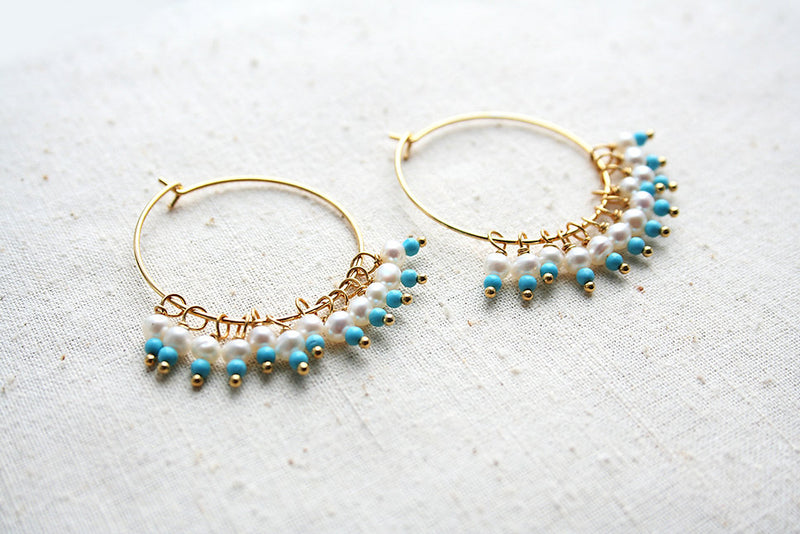 turquoise + pearl hoops