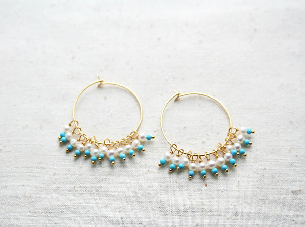 turquoise + pearl hoops