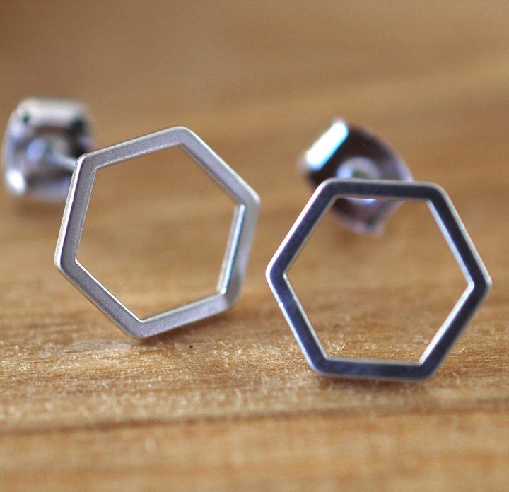 silver hexagons earrings