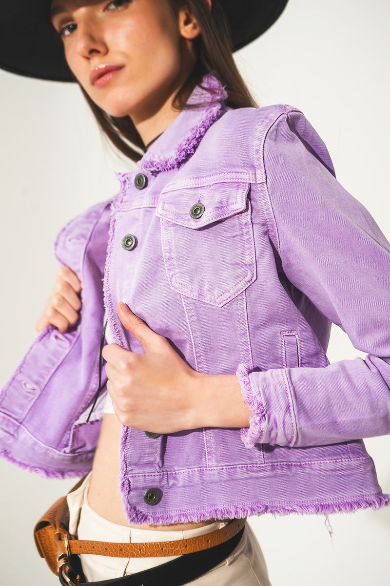 raw edge denim jacket - purple