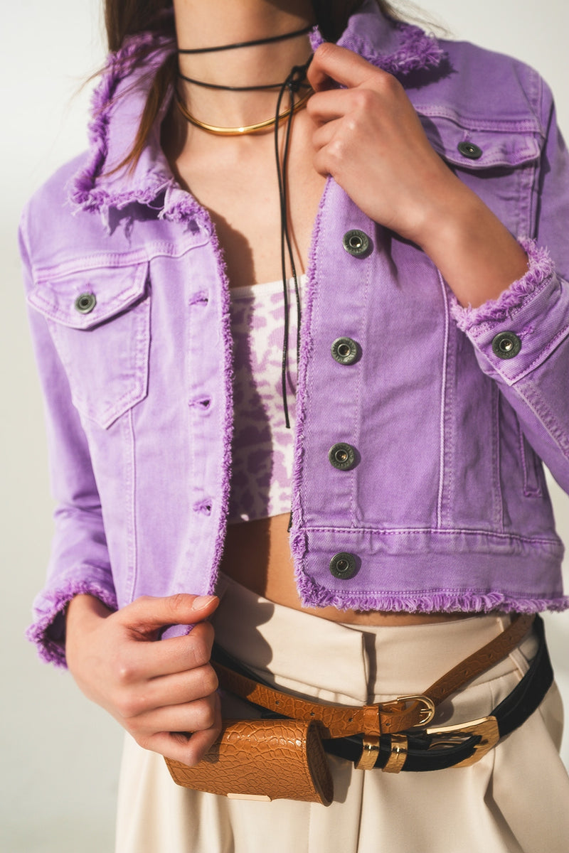 raw edge denim jacket - purple