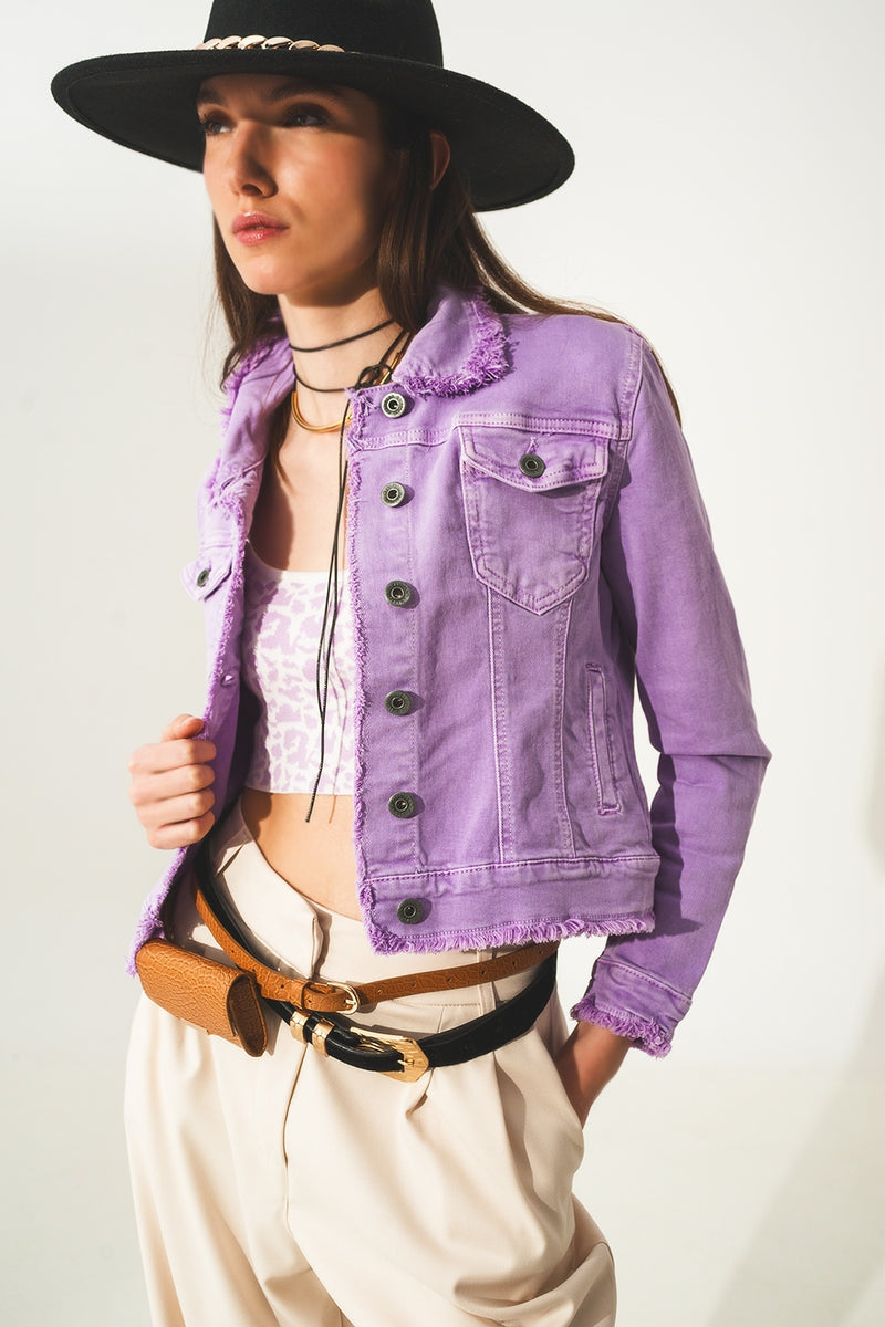 raw edge denim jacket - purple – allure boutique