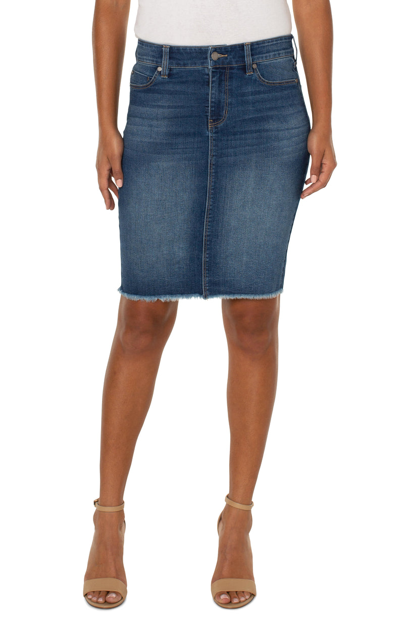 Denim High Waist Knee Length Slit Jean Skirt | Allegra K